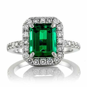 3ct Green Emerald Cut Engagement Ring Diamond Halo Solitaire 14k White Gold Over