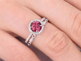 2ct Round Cut Pink Ruby Engagement Ring Halo Bridal Set 14k White Gold Finish