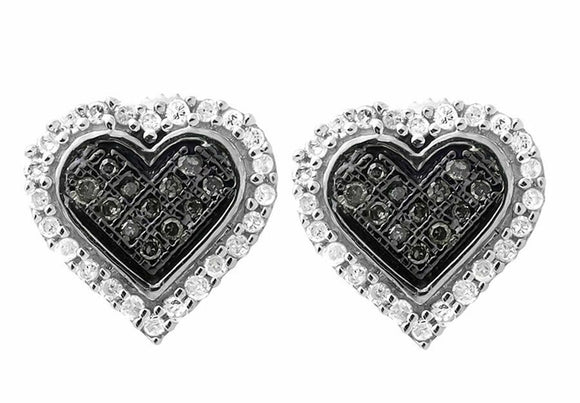 1.2ct Round Cut Black Diamond Cluster Halo Stud Earrings 14k White Gold Finish