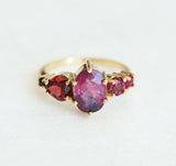 2ct Oval Cut Pink Ruby Engagement Ring 14k Yellow Gold Over Five Stone Solitaire