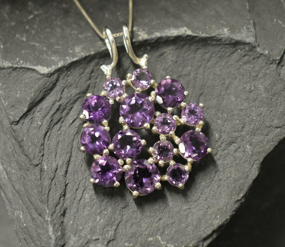 4ct Purple Amethyst Pendant Round Cut Cluster 14k White Gold Finish NO CHAIN