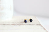 1ct Stud Earrings Round Cut Blue Sapphire Solitaire Women 14k Yellow Gold Finish