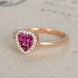 1.7ct Princess Cut Pink Ruby Engagement Ring 14k Rose Gold Over Halo Heart Shape