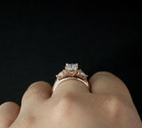 Trilogy Bridal Set Engagement Ring 2.2ct Oval Cut Diamond 14k Rose Gold Finish