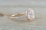 2ct Oval Cut Morganite Engagement Ring 14k Rose Gold Finish Diamond Accents Halo