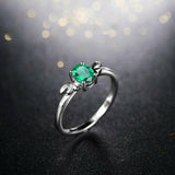 0.75Ct Oval Cut Green Emerald Angel Wings Solitaire Ring 14K White Gold Finish