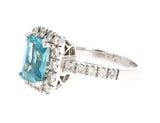 2.2ct Emerald Cut Blue Topaz Engagement Ring Diamond Halo 14k White Gold Finish