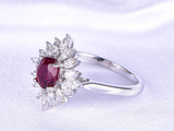 2.5ct Oval Cut Pink Ruby Engagement Ring Floral Sunburst 14k White Gold Finish