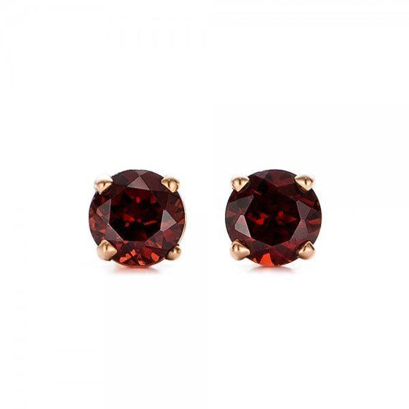 1ct Round Cut Red Garnet Push Back Women Stud Earrings 14k Rose Gold Finish