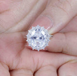 3ct Oval Cut Diamond Engagement Ring Cluster Floral Solitaire 14k WhiteGold Over