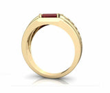 2ct Emerald Red Garnet Solitaire Accents Men Engagement Ring 14k YellowGold Over