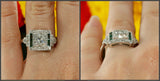 1.5ct Round Cut Diamond Emerald Art Deco Engagement Ring 18k White Gold Finish