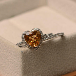 2ct Engagement Ring Heart Cut Yellow Citrine Halo Bridal Set 14k White Gold Over