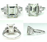 5Ct Emerald Cut Diamond Baguette Accents Engagement Ring 18K White Gold Finish