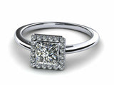 1.3ct Princess Diamond Accent Halo Solitaire Engagement Ring 14k White Gold Over