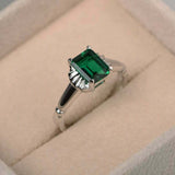 1ct Green Emerald Cut Engagement Ring Flower Solitaire 14k White Gold Finish