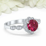 2ct Round Cut Pink Ruby Engagement Ring Vintage Halo Art Deco 14k WhiteGold Over