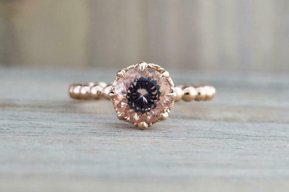 1ct Round Cut Morganite Engagement Ring Solitaire Ball Bead 14k Rose Gold Finish