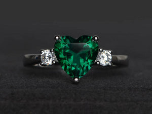 1.4ct Engagement Ring Heart Cut Green Emerald Three Stone 14k White Gold Finish