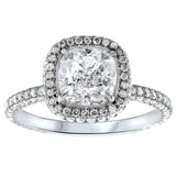 2.2ct Cushion Cut Diamond Engagement Ring 14k White Gold Finish Halo Solitaire