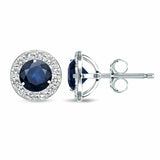 2Ct Round Cut Blue Sapphire Diamond Halo Petite Stud Earring 18K White Gold Over