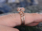 3Ct Round Cut Peach Morganite Trio Bridal Set Engagement Ring 14K Rose Gold Over