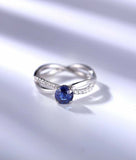 1.2ct Round Cut Blue Sapphire Engagement Ring Split Shank 14k White Gold Finish