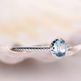 0.6ct Round Blue Aquamarine Stylish Design Engagement Ring 14k White Gold Finish