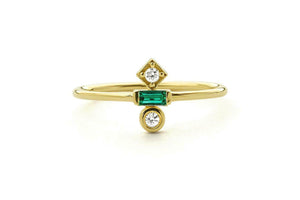 0.3ct Baguette Cut Green Emerald Minimalist Engagement Ring 10k Yellow Gold Over