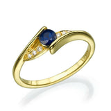 1ct Round Blue Sapphire Bypass Style Solitaire Accent Ring 14k YellowGold Finish