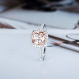 2ct Cushion Cut Morganite Engagement Ring Halo 14k White Gold Over Round Accents