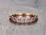 1ct Round Cut Pink Sapphire Wedding Band Vintage Stackable 14k Rose Gold Finish