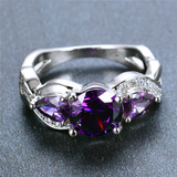 2.3ct Round Cut Purple Amethyst Engagement Ring 14k White Gold Finish Trilogy