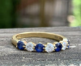 2ct Round Cut Blue Sapphire Alternate Diamond Wedding Band 14k YellowGold Finish