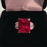 1.3ct Emerald Cut Pink Ruby Diamond Accent Solitaire Ring 14k White Gold Finish