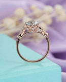 1.2ct Round Blue Aquamarine Engagement Ring Vintage Art Deco 14k Rose Gold Over