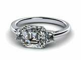 1.3ct Asscher Cut VVS1 Diamond Three Stone Engagement Ring 14k White Gold Finish