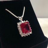 2.6ct Pink Ruby Pendant Radiant Cut Diamond Halo 14k White Gold Finish NO CHAIN