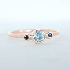 1ct Round Blue Aquamarine Engagement Ring Trilogy Minimalist 14k Rose Gold Over