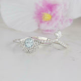 1.8ct Round Blue Aquamarine Engagement Ring Crown Bridal Set 14k White Gold Over