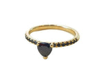 1.2ct Pear Black Diamond Solitaire with Round Accent Ring 14k Yellow Gold Finish