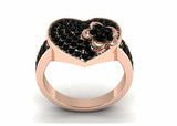 Flower Heart Engagement Ring 2.5ct Round Cut Black Diamond 14k Rose Gold Finish