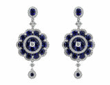 6Ct Oval Cut Blue Sapphire Cocktail Art Deco Drop Earrings 14K White Gold Finish