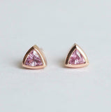 1.2ct Trillion Cut Pink Sapphire Solitaire Stud Earrings 14k Rose Gold Finish