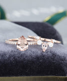 2ct Pear Cut Simulated Morganite Curved Crown Bridal Set 14k Rose Gold Plated