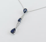 3ct Pear Cut Blue Sapphire Stylish Drop Pendant 14k White Gold Finish NO CHAIN