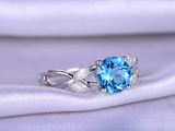 1.5ct Round Blue Topaz Engagement Ring Leaf Vine Split Shank 14k White Gold Over