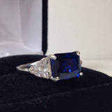 2.5ct Emerald Blue Sapphire Diamond Trilogy Engagement Ring 14k White Gold Over