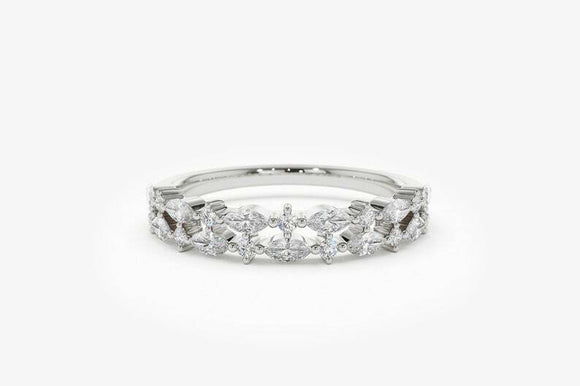 2.1ct Wedding Band Marquise Cut Diamond Dual Row Cluster 14k White Gold Finish