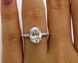 4Ct Oval Cut Diamond Accent Hidden Halo Solitaire Ring 14K White Gold Finish